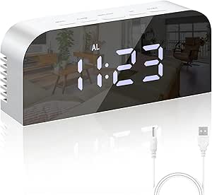 Vinabo Reloj Despertador Digital, Pantalla LED Espejo Grande con Pantalla de Fecha y Temperatura, con 2 Puertos de Carga USB, 12/24 Horas, Decoración Moderna para el Hogar o el Dormitorio
